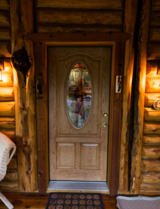 An entrance to a cabin